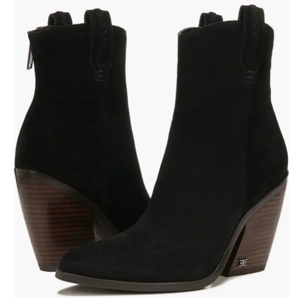 NWOB Sam Edelman Agnes Black Suede Western Bootie Size 8 1/2
